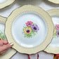 6 Assiettes plates en porcelaine vintage motif fleuri blanche jaune doré L'Amandinoise "Coopélia" -Vaisselle vintage fleurie