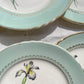 6 Assiettes plates porcelaine vintage blanche verte Iris Moulin des Loups "Sargosse" 1950s