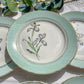 6 Assiettes plates porcelaine vintage blanche verte Iris Moulin des Loups "Sargosse" 1950s