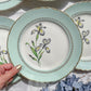 6 Assiettes plates porcelaine vintage blanche verte Iris Moulin des Loups "Sargosse" 1950s