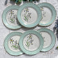 6 Assiettes plates porcelaine vintage blanche verte Iris Moulin des Loups "Sargosse" 1950s