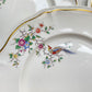Lot de 5 grandes assiettes vintage en porcelaine Longchamp Chantilly, motif floral et oiseau de paradis, liseré doré, années 1970, vaisselle ancienne française