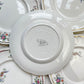 Lot de 5 grandes assiettes vintage en porcelaine Longchamp Chantilly, motif floral et oiseau de paradis, liseré doré, années 1970, vaisselle ancienne française