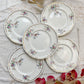 Lot de 5 grandes assiettes vintage en porcelaine Longchamp Chantilly, motif floral et oiseau de paradis, liseré doré, années 1970, vaisselle ancienne française