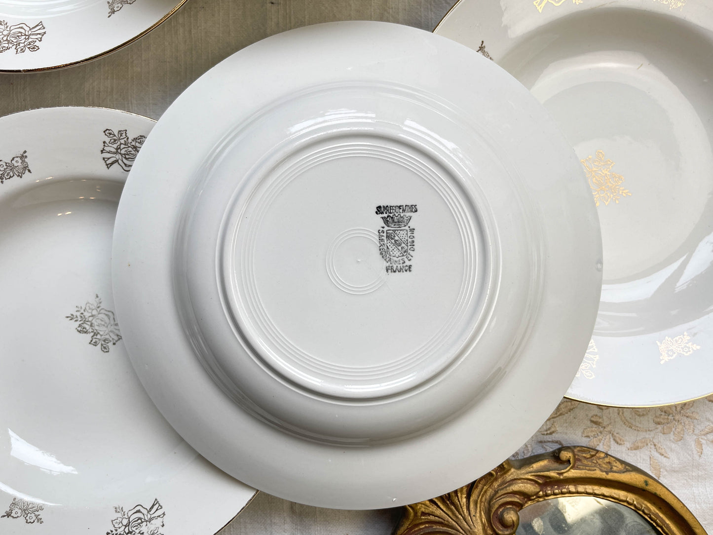 6 Assiettes creuses vintage en porcelaine DIGOIN & SARREGUEMINES France 1950 petites fleurs dorées