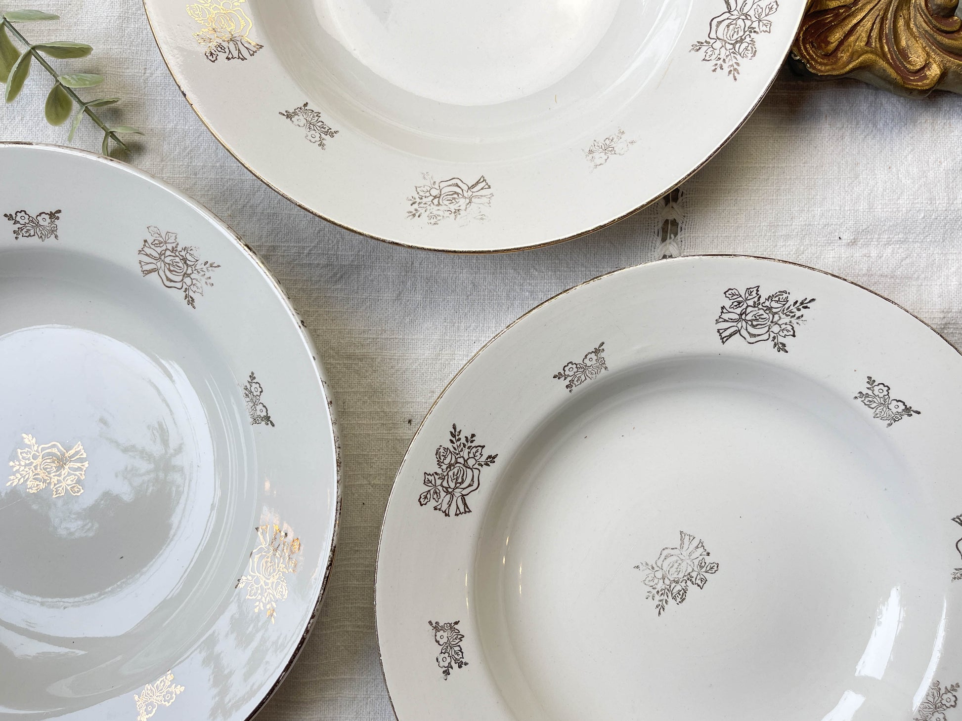 6 Assiettes creuses vintage en porcelaine DIGOIN & SARREGUEMINES France 1950 petites fleurs dorées