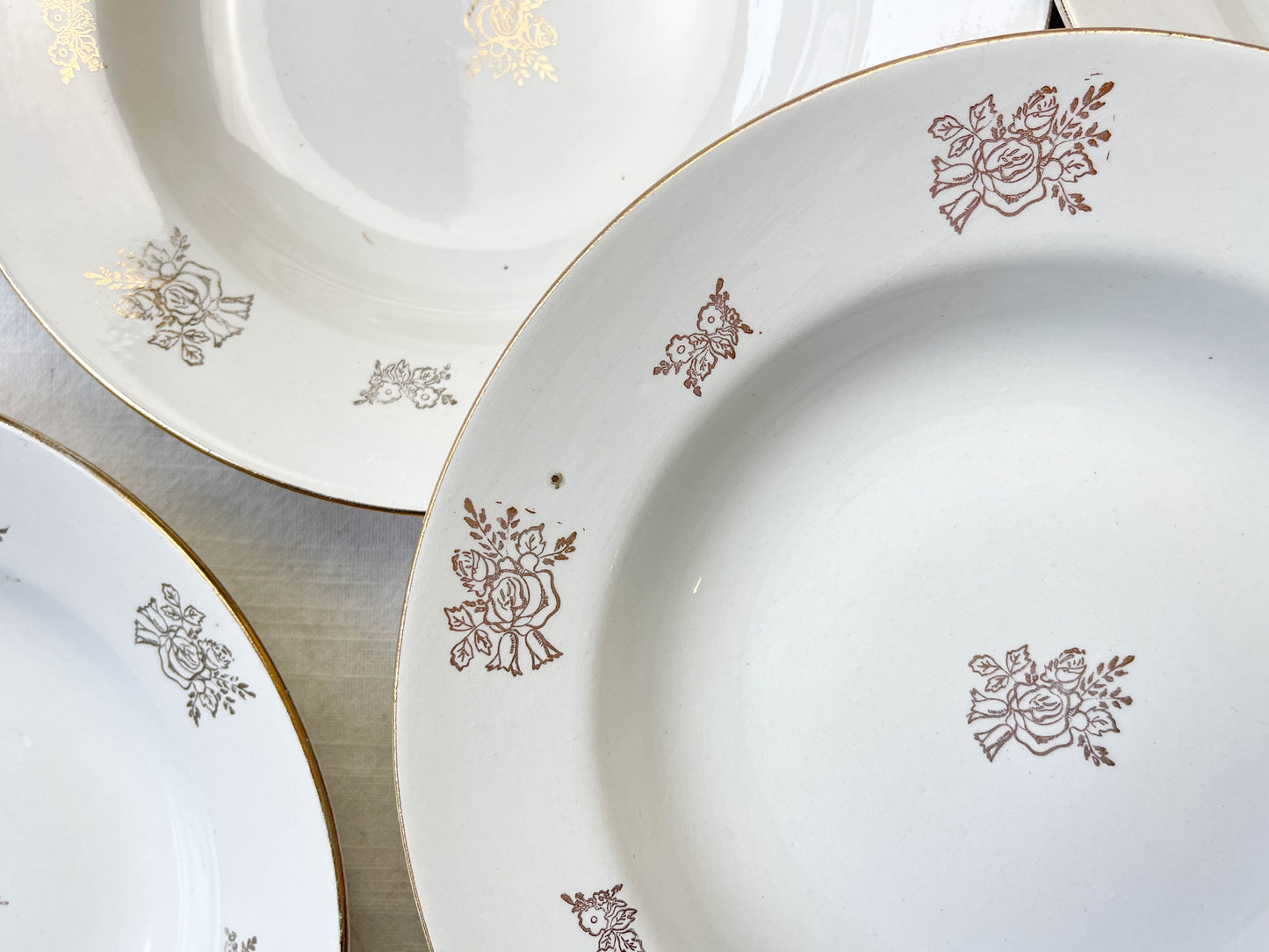 6 Assiettes creuses vintage en porcelaine DIGOIN & SARREGUEMINES France 1950 petites fleurs dorées