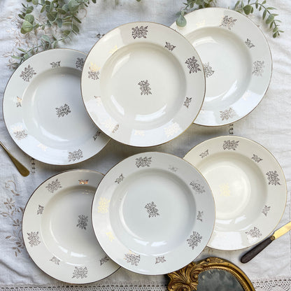 6 Assiettes creuses vintage en porcelaine DIGOIN & SARREGUEMINES France 1950 petites fleurs dorées