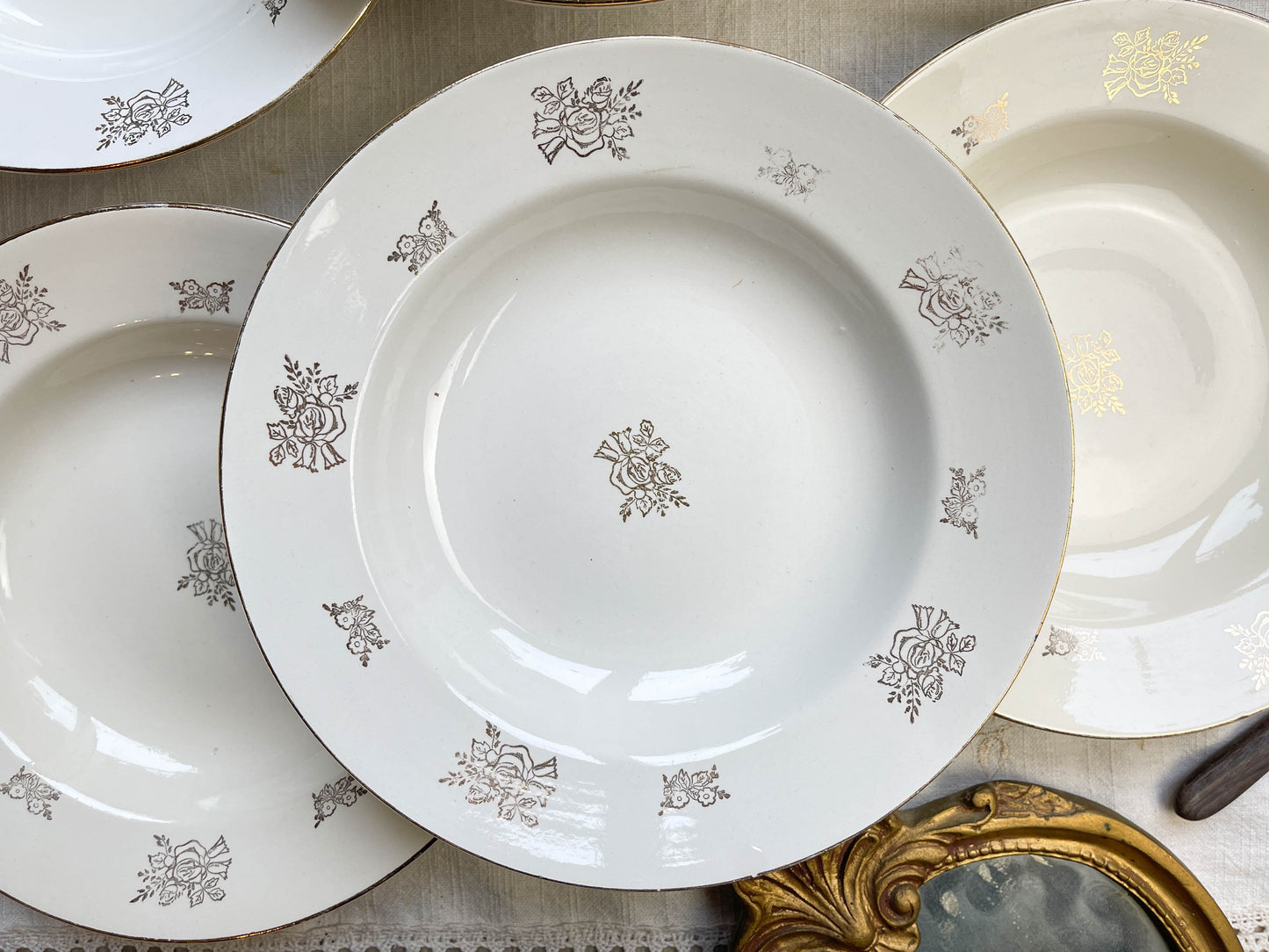 6 Assiettes creuses vintage en porcelaine DIGOIN & SARREGUEMINES France 1950 petites fleurs dorées