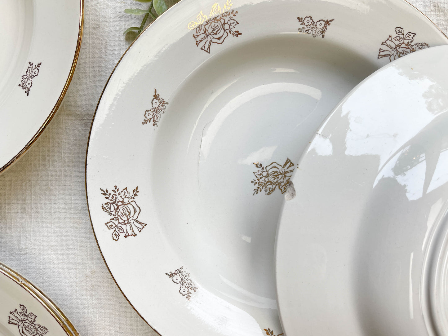 6 Assiettes creuses vintage en porcelaine DIGOIN & SARREGUEMINES France 1950 petites fleurs dorées