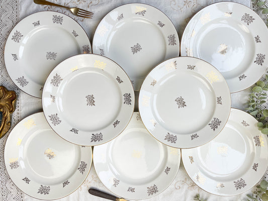 8 Assiettes vintage en porcelaine DIGOIN & SARREGUEMINES France 1950 petites fleurs dorées