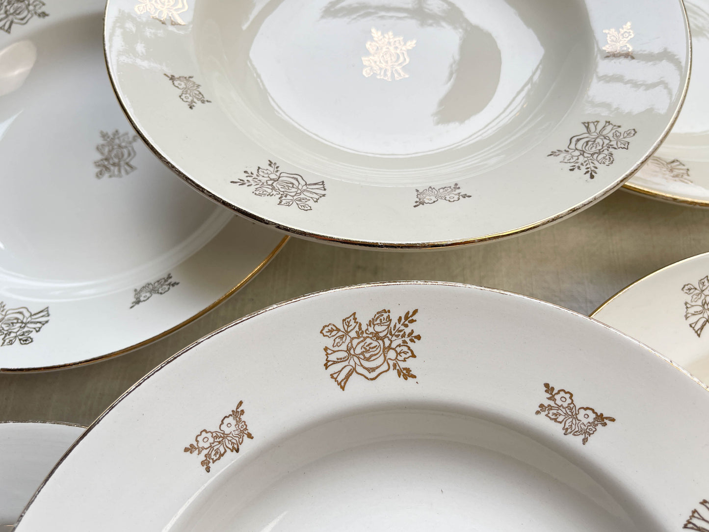 6 Assiettes creuses vintage en porcelaine DIGOIN & SARREGUEMINES France 1950 petites fleurs dorées