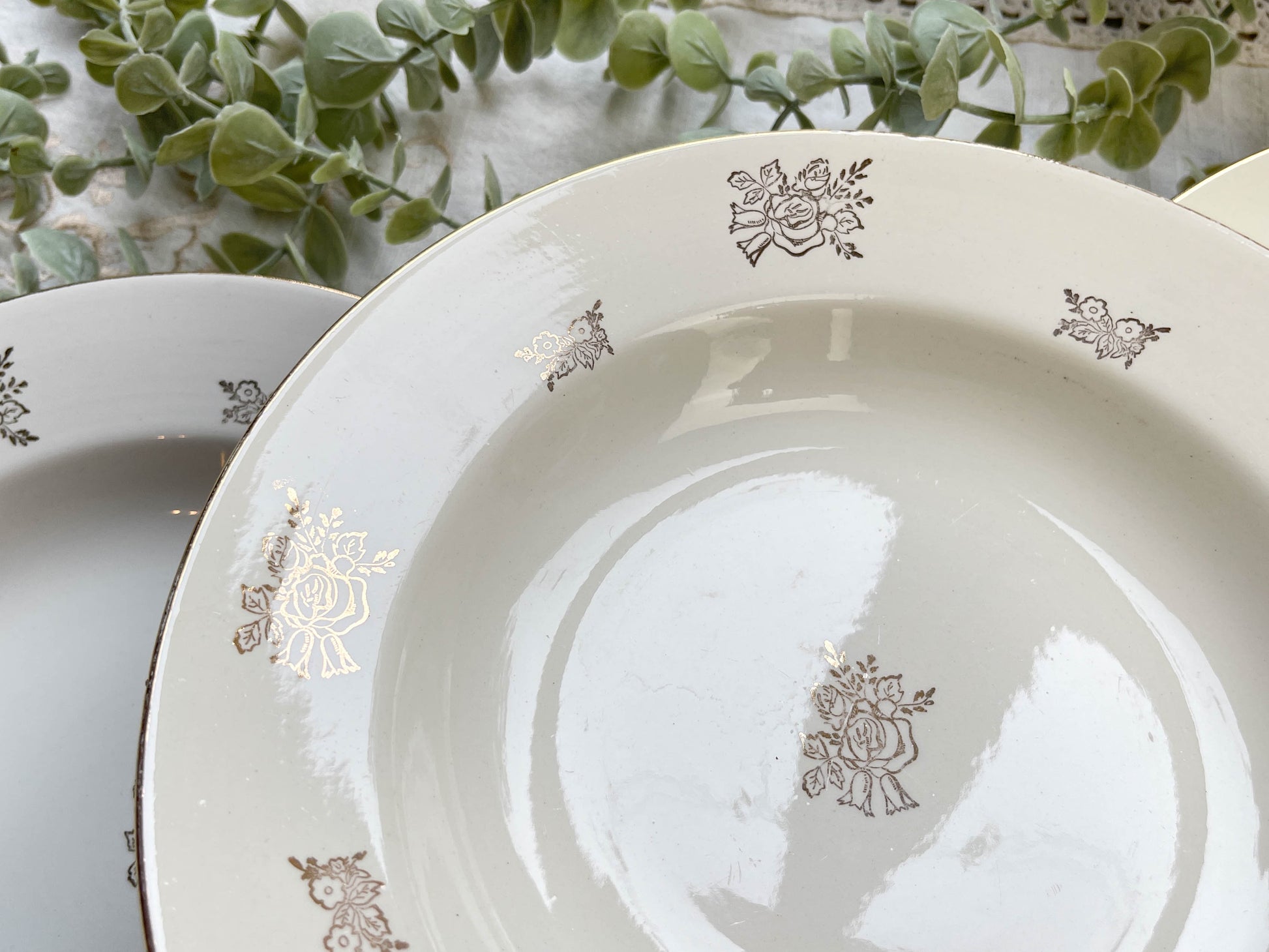 6 Assiettes creuses vintage en porcelaine DIGOIN & SARREGUEMINES France 1950 petites fleurs dorées