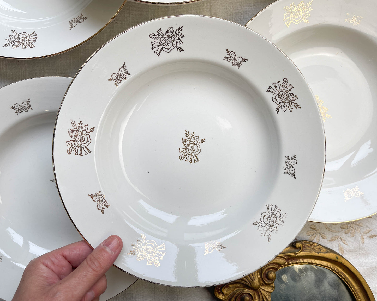 6 Assiettes creuses vintage en porcelaine DIGOIN & SARREGUEMINES France 1950 petites fleurs dorées