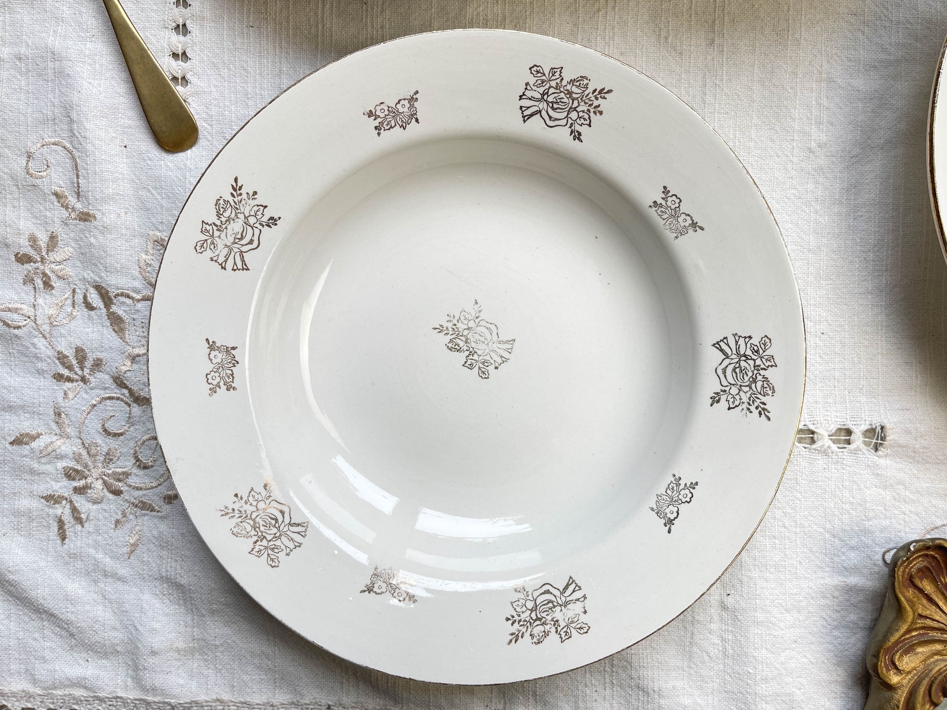6 Assiettes creuses vintage en porcelaine DIGOIN & SARREGUEMINES France 1950 petites fleurs dorées