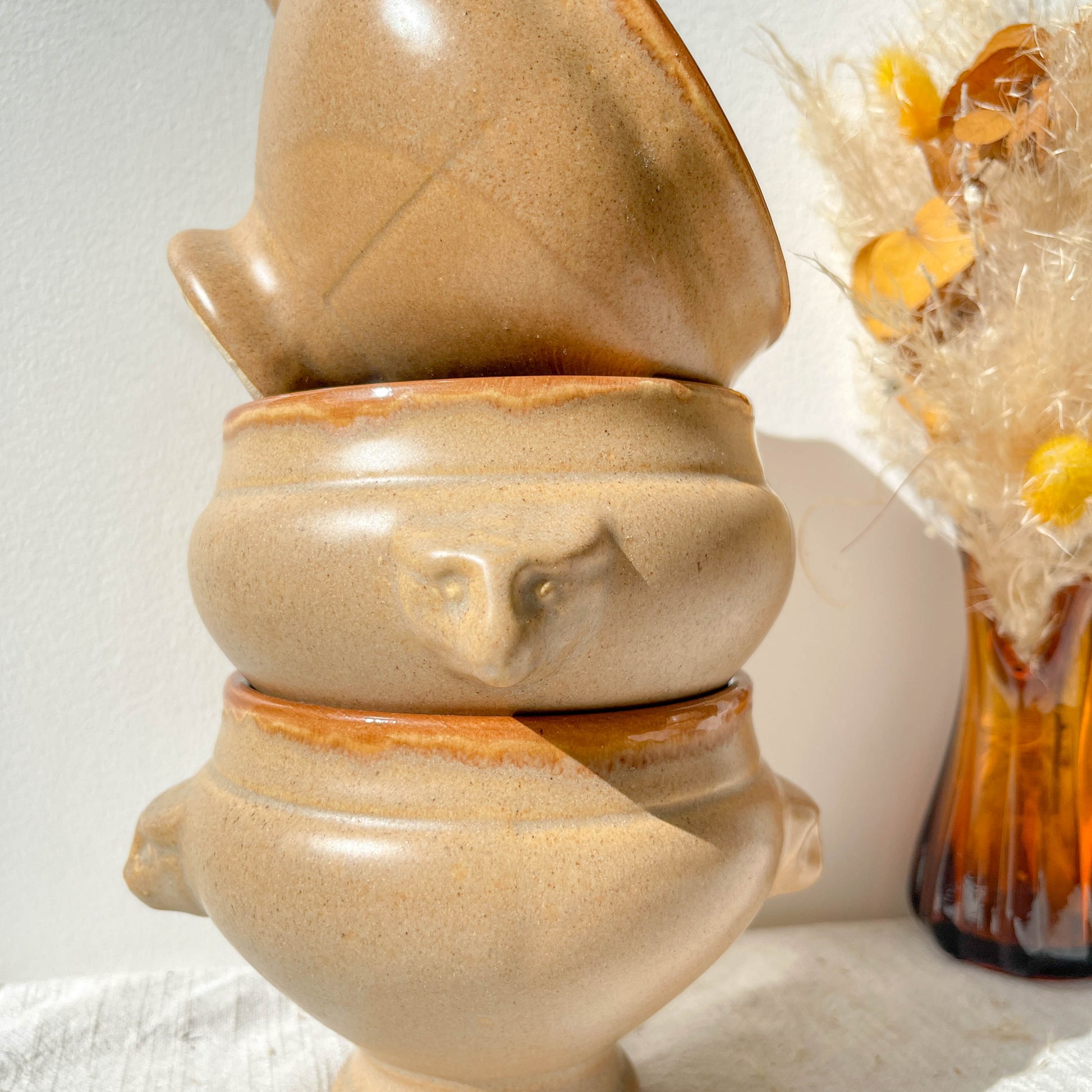 6 Bols à Soupe à l'Oignon Tête de Lion en Céramique Vintage Emile Henry - Beige et miel, Made in France