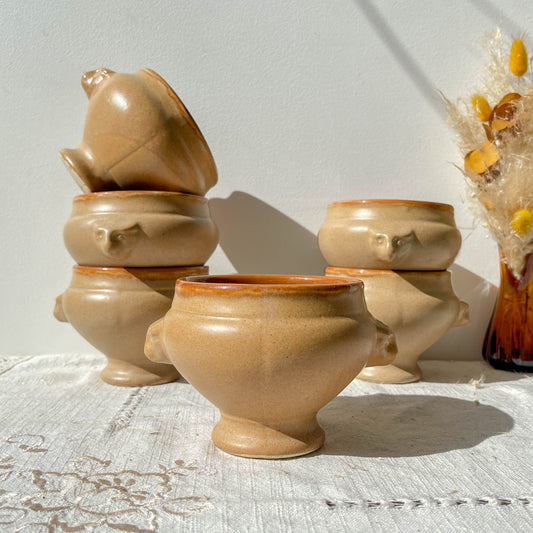 6 Bols à Soupe à l'Oignon Tête de Lion en Céramique Vintage Emile Henry - Beige et miel, Made in France
