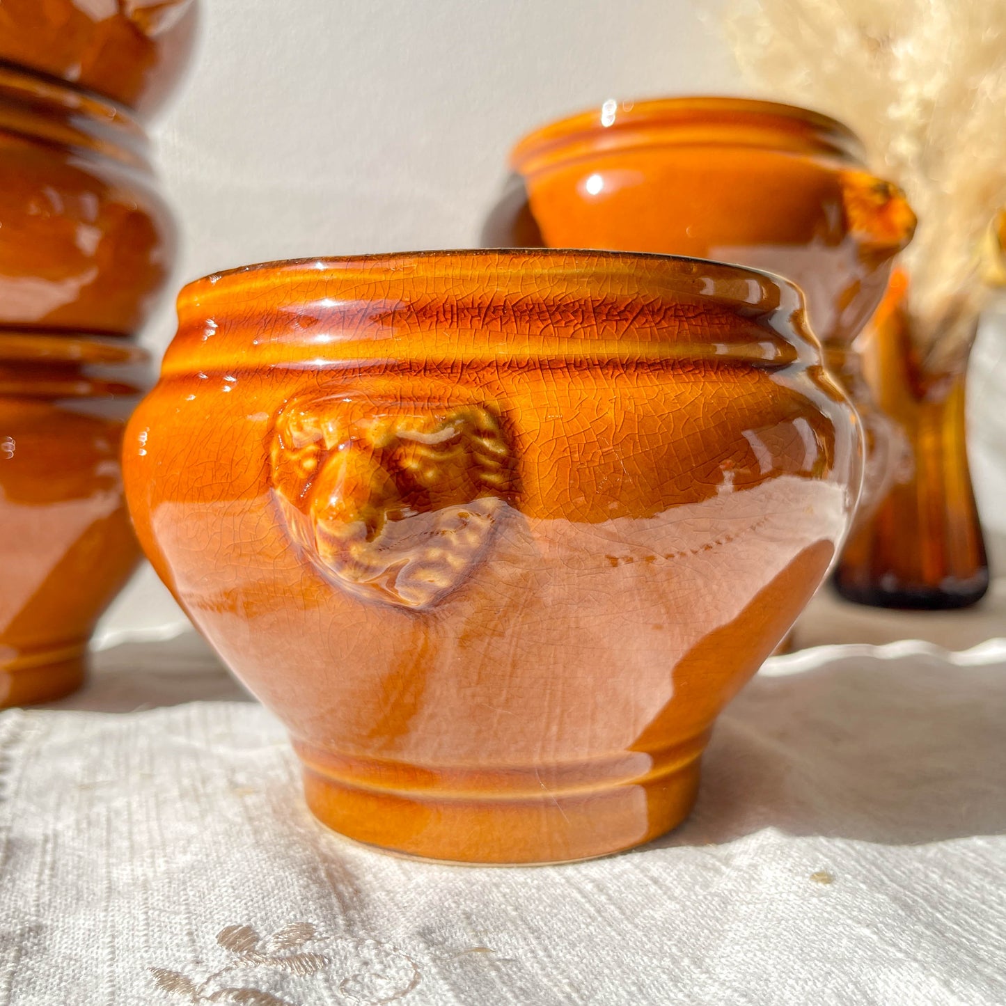 6 Bols à Soupe à l'Oignon Tête de Lion en Céramique Vintage style Emile Henry - miel et noir, Made in France - Élégance Tradition