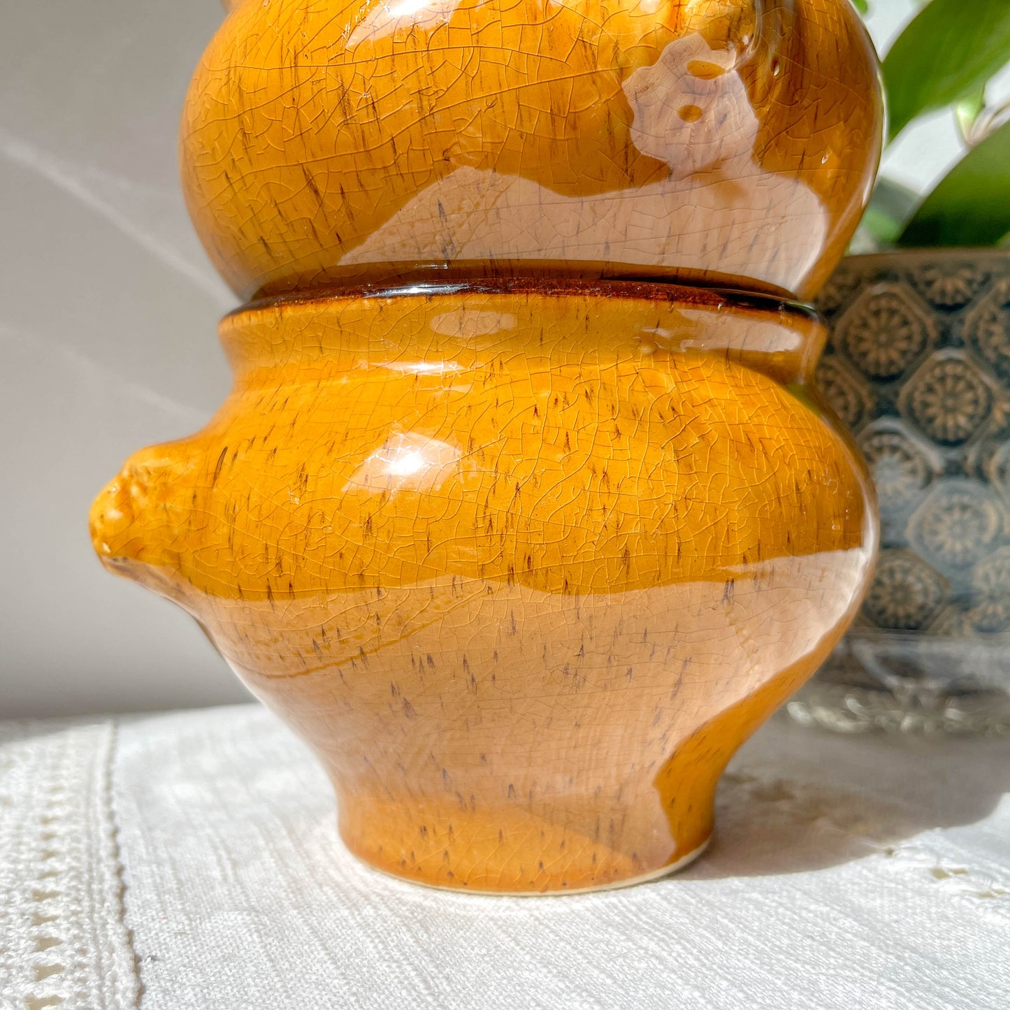 5 bols tête de lion vintage en grès ocre moucheté style Emile Henry – Made in France