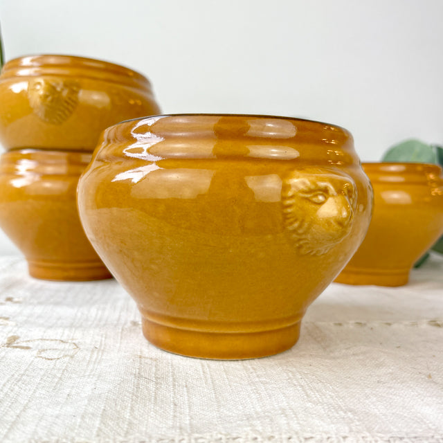 4 Bols à Soupe à l'Oignon Tête de Lion en Céramique Vintage - miel et noir, Made in France