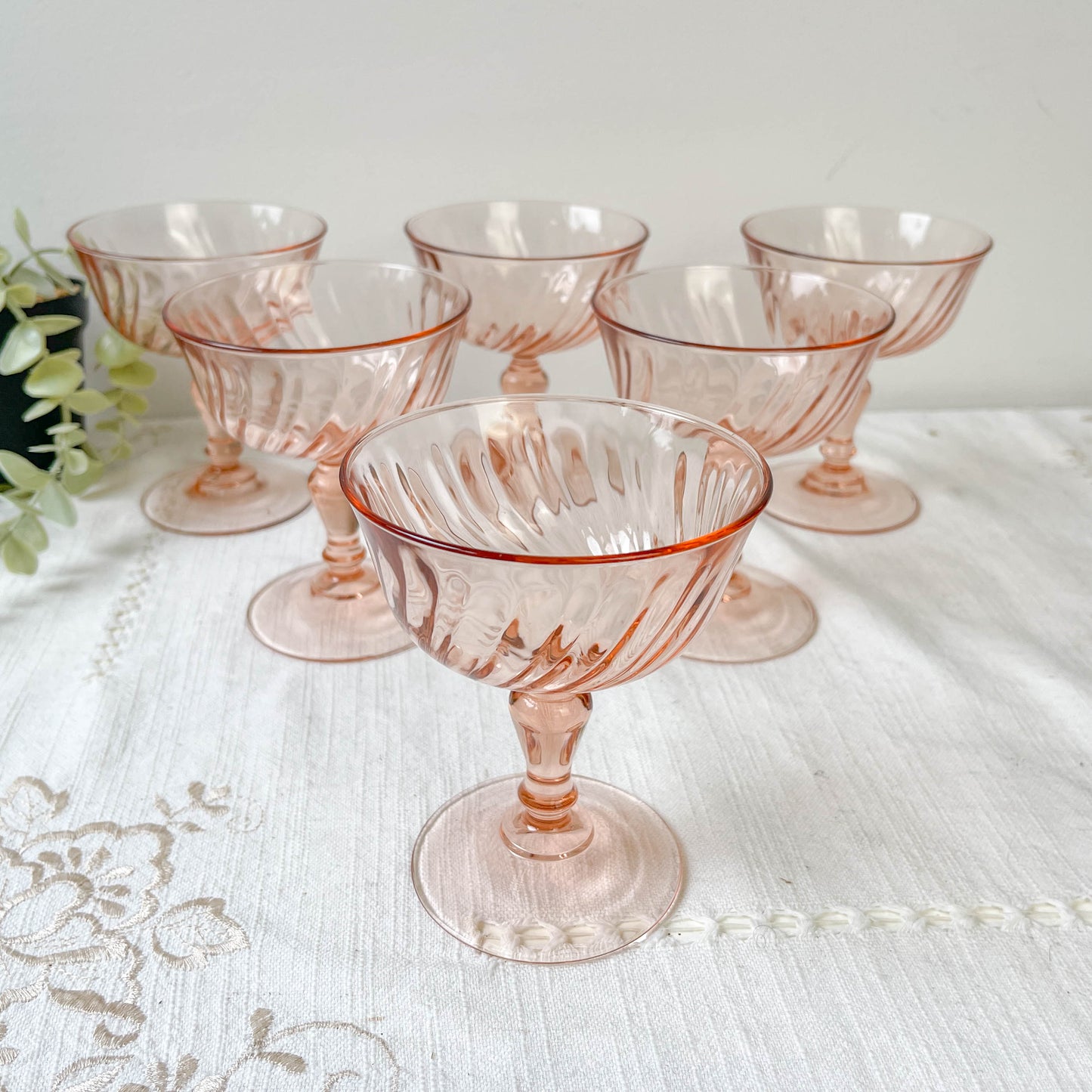 6 Coupes Vintage Verre Rose “ROSALINE” Arcoroc Luminarc 