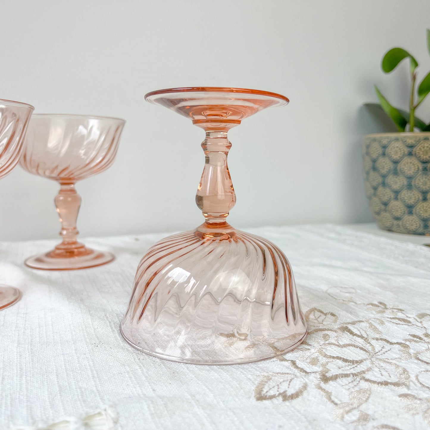 6 Coupes Vintage Verre Rose “ROSALINE” Arcoroc Luminarc 