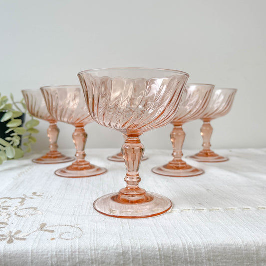 6 Coupes Vintage Verre Rose “ROSALINE” Arcoroc Luminarc – Verre Dépression Français – Vaisselle Ancienne Made in France