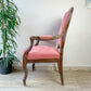 Fauteuil Louis Philippe velours rose - Fauteuil ancien XIXe - Décoration romantique vintage - Siège antique bois sculpté