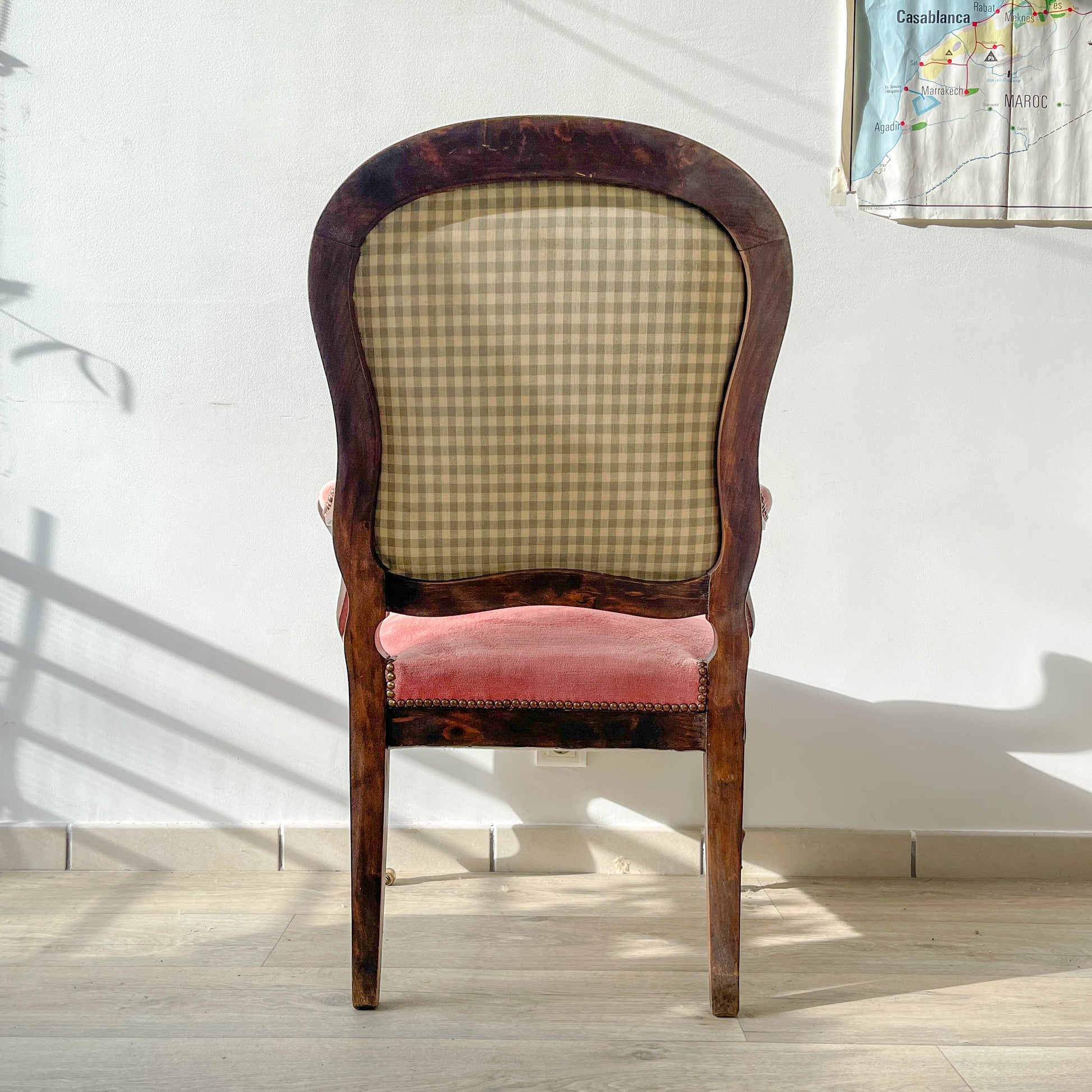 Fauteuil Louis Philippe velours rose