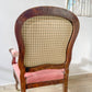 Fauteuil Louis Philippe velours rose - Fauteuil ancien XIXe - Décoration romantique vintage - Siège antique bois sculpté