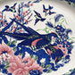 Grand plat ovale ancien en faïence italienne Stoviglierie – motif oiseaux et fleurs bleu, vert, rose