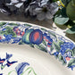 Grand plat ovale ancien en faïence italienne Stoviglierie – motif oiseaux et fleurs bleu, vert, rose