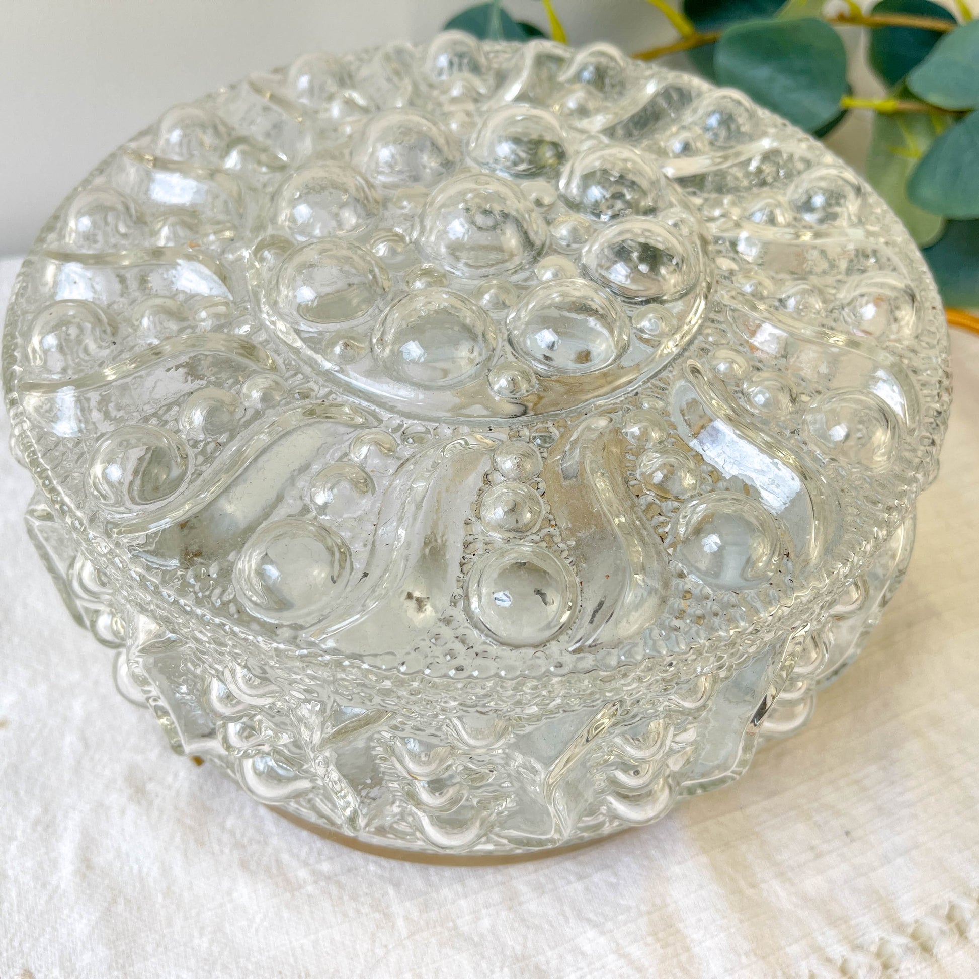 Lampe à poser vintage en verre bullé