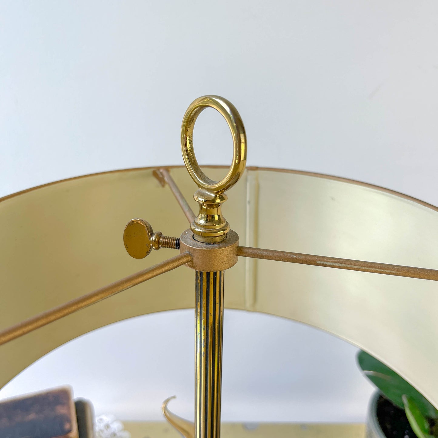 Lampe bouillotte vintage style Empire – bronze doré & abat-jour vert laurier – 3 bras bougie