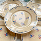 Lot de 5 petites assiettes en porcelaine vintage K&G Lunéville "Flore" des années 1950, décor fleuri bleu