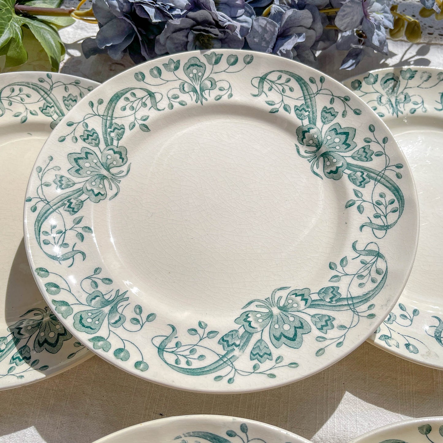Lot de 6 Petites Assiettes Anciennes Terre de Fer "Figuig" – Longchamp XIXe 