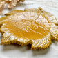 Plat en faïence ocre feuille de chêne vintage signé AEGITNA Vallauris 1950, vaisselle décorative artisanale française

