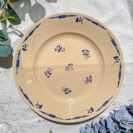 Plat porcelaine vintage K&g Luneville "Flore" 1950s petites fleures bleues