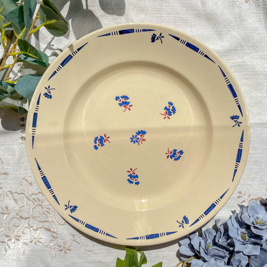 Grand Plat porcelaine vintage K&g Luneville "Flore" 1950s petites fleures bleues