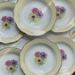6 Assiettes creuses en porcelaine vintage motif fleuri blanche jaune doré L'Amandinoise "Coopélia" -Vaisselle vintage fleurie