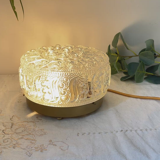 Lampe à poser vintage en verre bullé