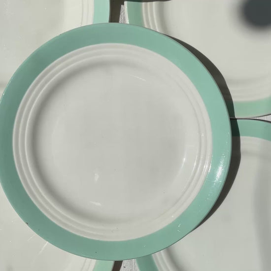 5 Petites assiettes vintage en porcelaine française blanches vertes Céranord