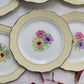 6 Assiettes plates en porcelaine vintage motif fleuri blanche jaune doré L'Amandinoise "Coopélia" -Vaisselle vintage fleurie