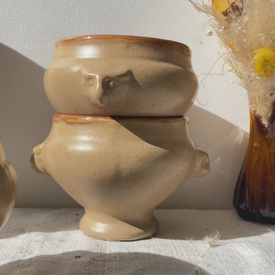 6 Bols à Soupe à l'Oignon Tête de Lion en Céramique Vintage Emile Henry - Beige et miel, Made in France