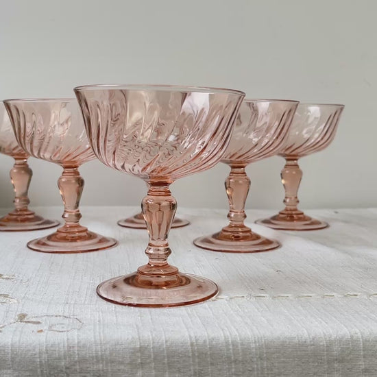 6 Coupes Vintage Verre Rose “ROSALINE” Arcoroc Luminarc – Verre Dépression Français – Vaisselle Ancienne Made in France