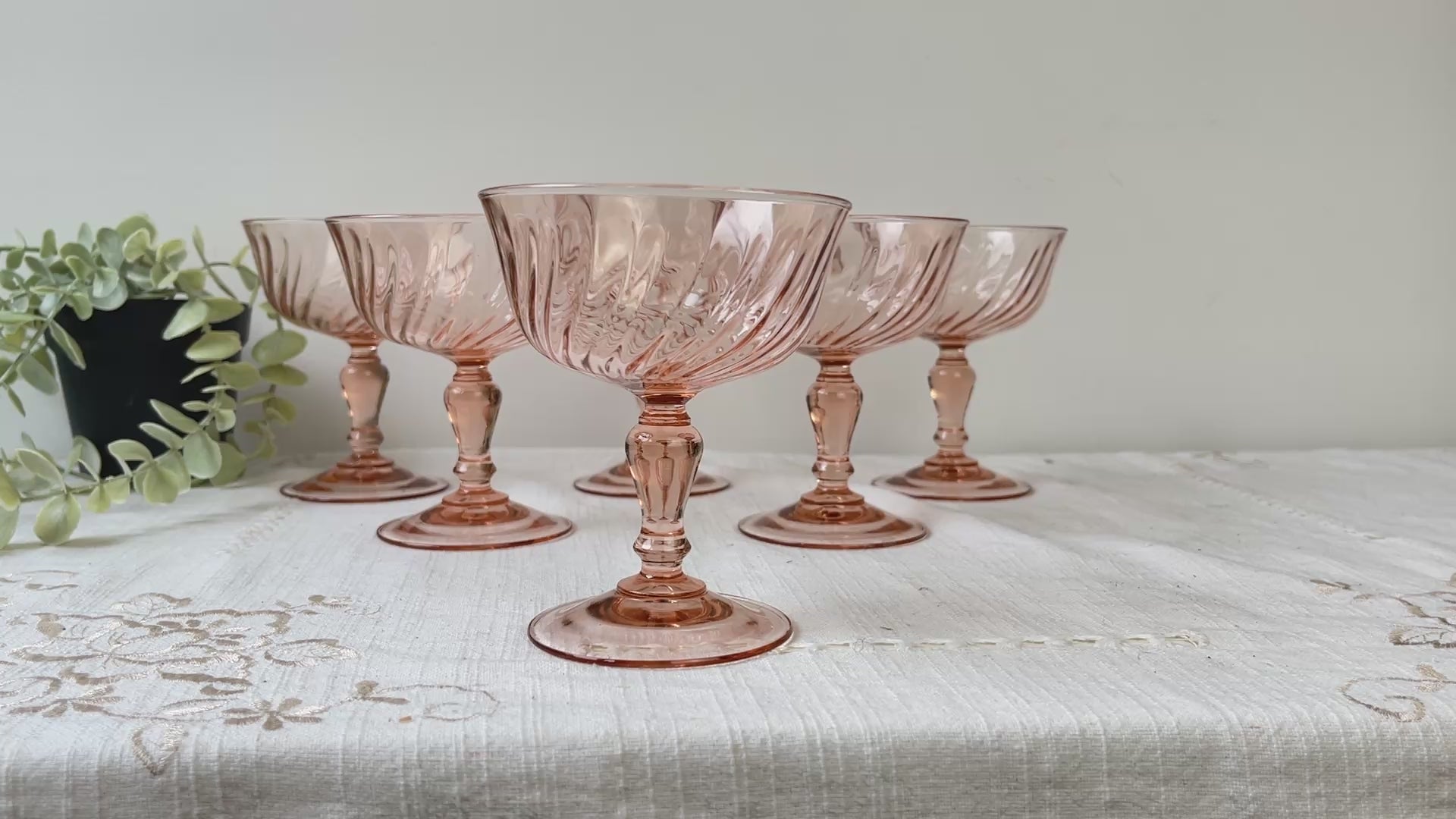 6 Coupes Vintage Verre Rose “ROSALINE” Arcoroc Luminarc – Verre Dépression Français – Vaisselle Ancienne Made in France