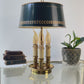 Lampe bouillotte vintage style Empire – bronze doré & abat-jour vert laurier – 3 bras bougie