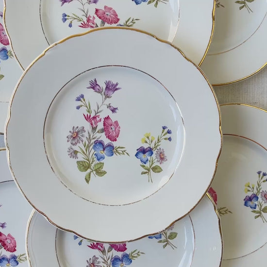 7 Petites Assiettes en porcelaine vintage motif fleuri KG Luneville