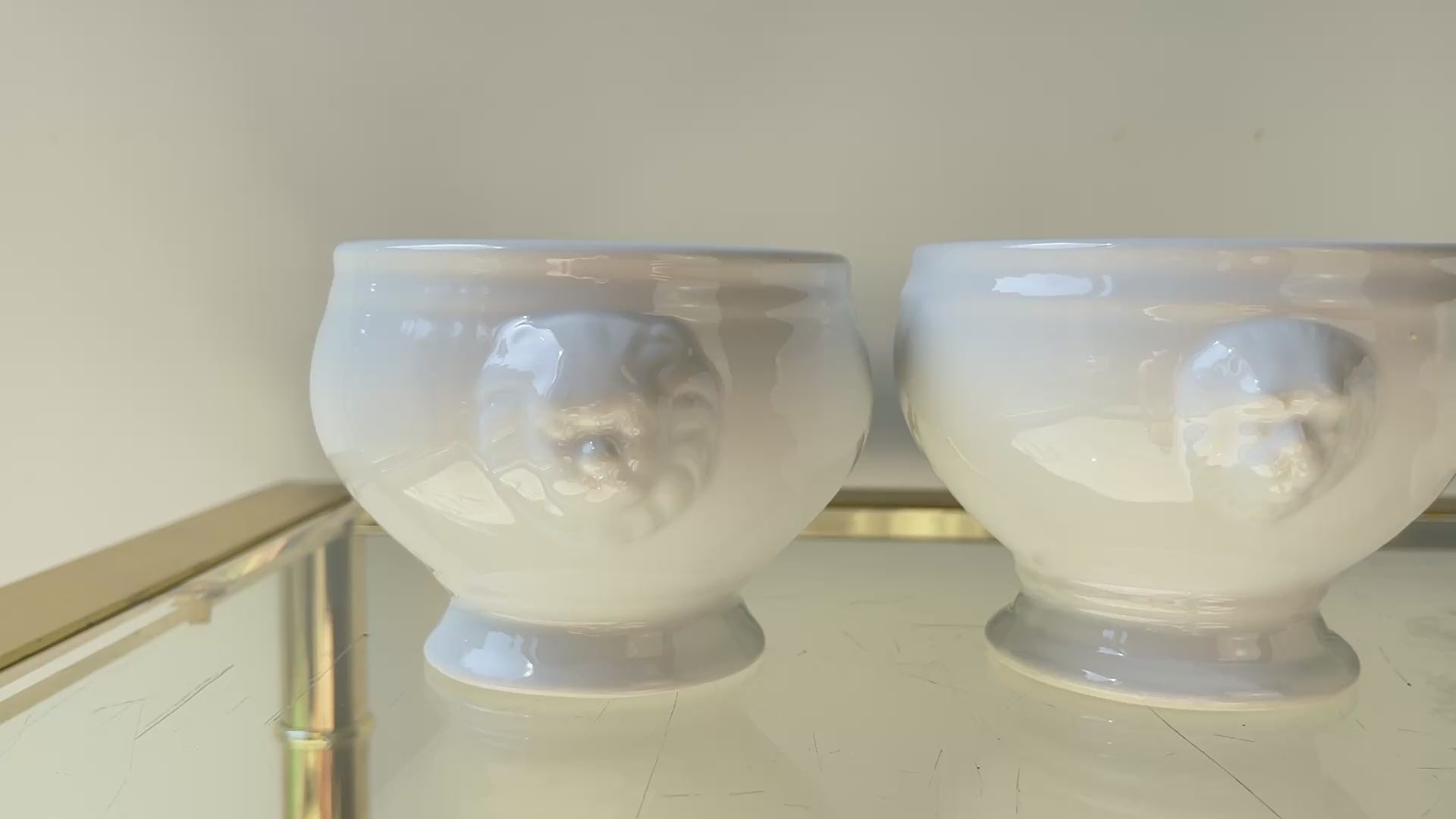 6 Bols à Soupe à l'Oignon Tête de Lion en Porcelaine Vintage dépareillés - Blanc, Made in France
