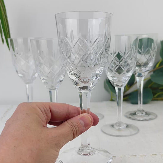 6 Verres à Eau en Cristal Taillé Vintage – Cristallerie de Lorraine Lemberg avec étiquette d’origine (Années 1950–1970)